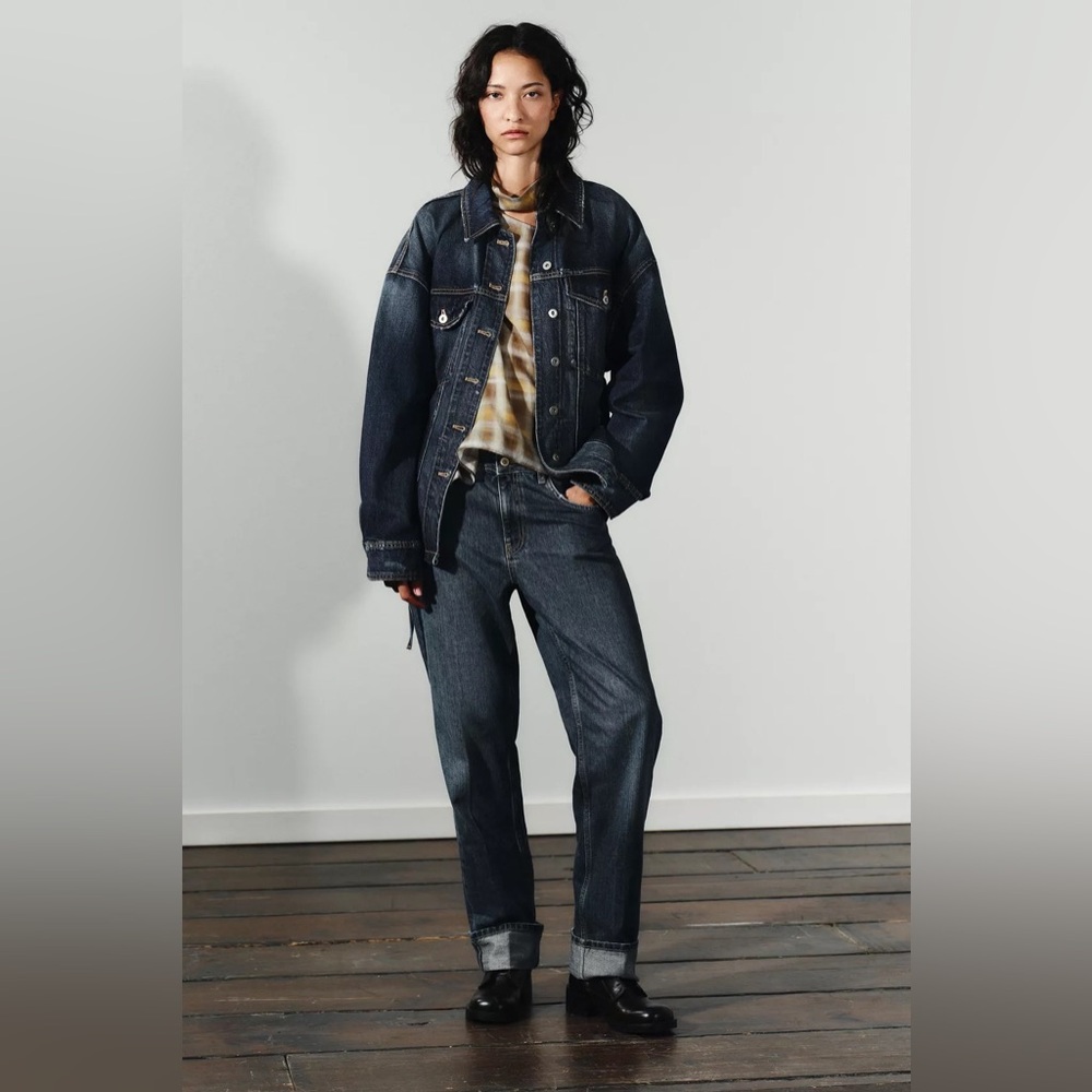 ZARA MID-RISE FOLDED STRAIGHT LEG JEANS